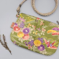 平安側揹包 -和風翠綠花朵,日本棉麻,雙面雙色可揹