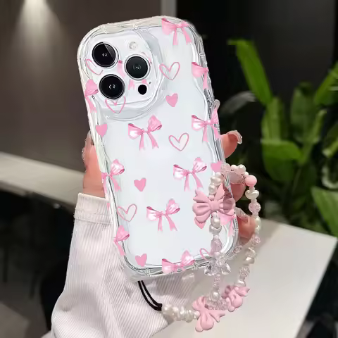 Pink Bow Chain Casing For OPPO Realme 15 14 13 Pro C75 C65 C67 C63 C61 C51 Note 50 60 C53 C55 5G Car