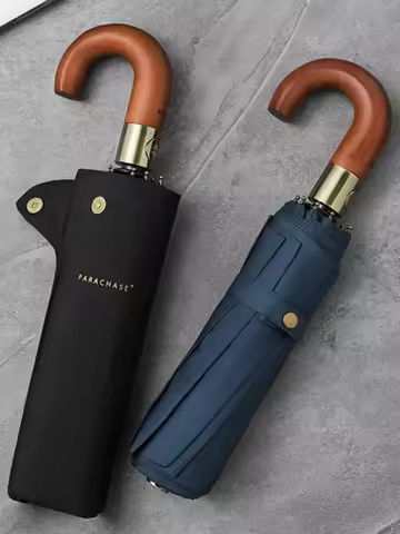 Parachase Luxury Wooden Umbrella Men Business Style Folding Automatic Umbrella Big Size Golf Umbrell