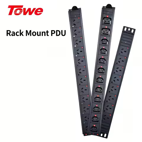 TOWE 1U 19 Inch Rack Mount Locking PDU 8/12 Outlet Surge Protector Power Distribution Unit for Serve