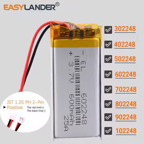 JST MX1.25mm 2Pin 3.7V 300~1200mAh Lithium Li-ion Polymer Battery 302248 402248 502248 602248 702248