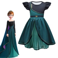 Summer Kids Girls Dresses For Clothes Frozen 2 Elsa Anna Princess Summer Evening Dress Flying Sleeve A-Line Birthday Girl Outfits