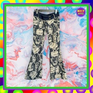 Second-Hand Blue Thin Denim Elastic Printed Pocket Flared Low-Waist 29 Trousers F11222 [Mentaiko Vin