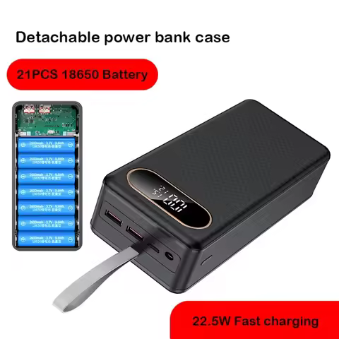 21 18650 Battery 22.5W Power Bank Case Battery Storage Box C21 Flashlight Quick DC Charge Dual USB D