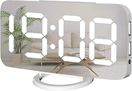 Miowachi Digital Alarm Clock,Large Mirrored LED Clock,Snooze,Dim Night Light 2 USB Charger Ports Des