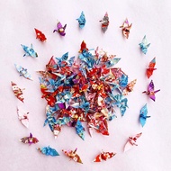 100Pcs Mini Premade Origami Washi Paper Cranes Folded Tiny Japanese Thousand Origami Cranes Yuzen Pa
