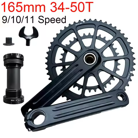 Road Bike Crankset 165mm Intergrated Crank Arm 50-34T Double Chainring 2x9/10 /11 Speed 9v 10v 11v C