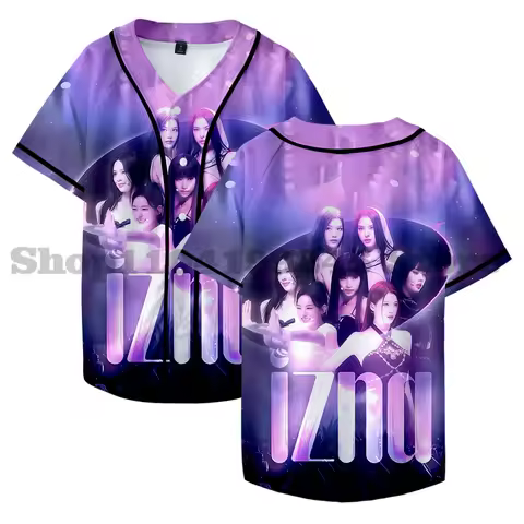 IZNA KPOP Merch Baseball Jersey Men/Women Casual Thin button Baseball uniform Oil Slick Custom Jerse