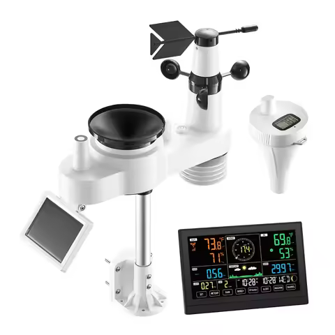 SucceBuy 7-in-1 Wi-Fi Weather Station 7.5-in Display with APP & Pool Thermometer, Weather Forecast, 
