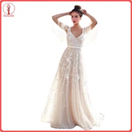 fulaide Soft and Comfortable Dress Polyester Casual Dress Boho Lace Wedding Dress for Bride Deep V N