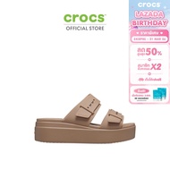 CROCS รองเท้าแตะผู้หญิง BROOKLYN BUCKLE LOW WEDGE รุ่น 207431-2Q9 - LATTE