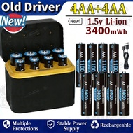 1.5V AA Rechargeable Li-ion Battery Set+Charging Case 3400mWhAA/AAA 1100mWh Long-Lasting 8 xAA for M