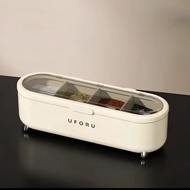 4 Grids Plastic Seasoning Jars Set with Spoons for Storing Salt Spices Pepper and MSG Household Kitc