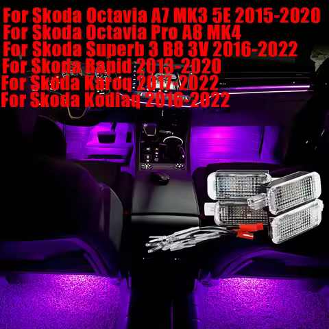 For Skoda Octavia Pro A8 MK4 A7 MK3 5E Superb 3 B8 3V Rapid Kodiaq Karoq LED Car Footwell Atmosphere