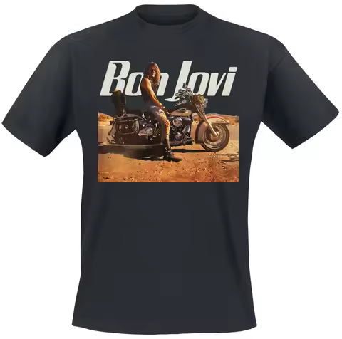 Bon Jovi Wanted Dead or Alive Motorcycle Print T-shirt Men Women Rock Band Unisex Tee