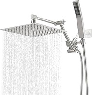 Psylc 10 Inch (All Metal) Rain Shower Head With Handheld Spray, High-Pressure Rainfall Shower Head With Handheld Combo With 3-Way Diverter, Height/Angle Adjustable Extension Shower Arm(Brushed Nickel)