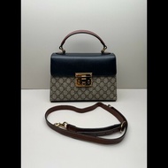 GUCCI padlock老花拼黑色牛皮 月光寶盒中號