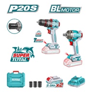 [ TOTAL ] (TCKLI20275) 20V Brushless Combo Kit Impact Drill + Impact Wrench | 400Nm | 2x2.0Ah