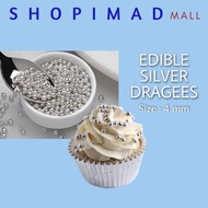 SILVER DRAGEES / EDIBLE SILVER BALL 4MM / CAKE DECORATION SPRINKLES [100GM]