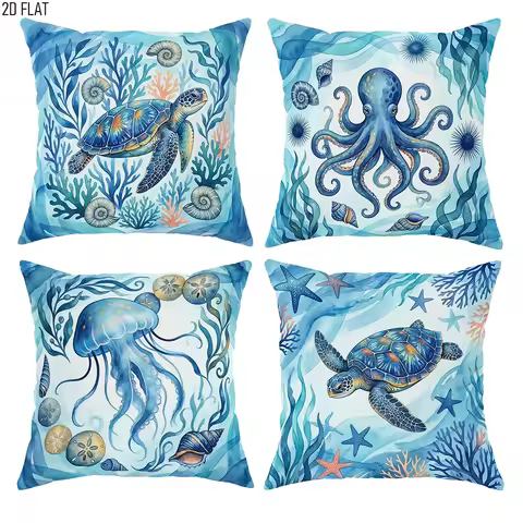 1/4pcs Watercolor Coastal Ocean Life Throw Pillow Covers Home farmhouse outdoor decoration cushion c