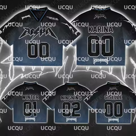 2026 Karina Winter Ningning Giselle Number Jersey Kpop Fan Edition V Neck Sports Shirt Concert Tour 