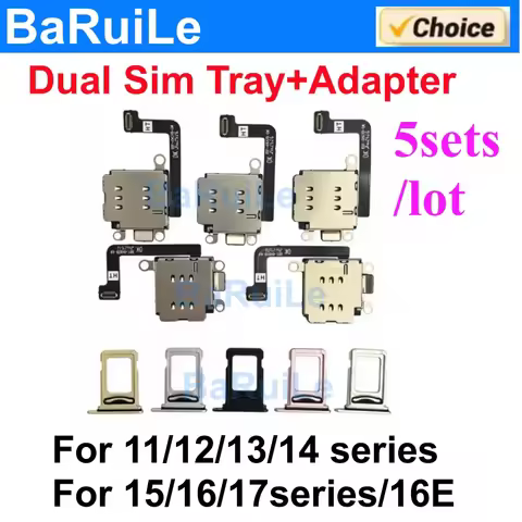 5set Dual Sim Card Reader Flex for iPhone 11 12 13 14 Pro Max 15 16 Plus 17 16E Dual Sim Tray Slot C