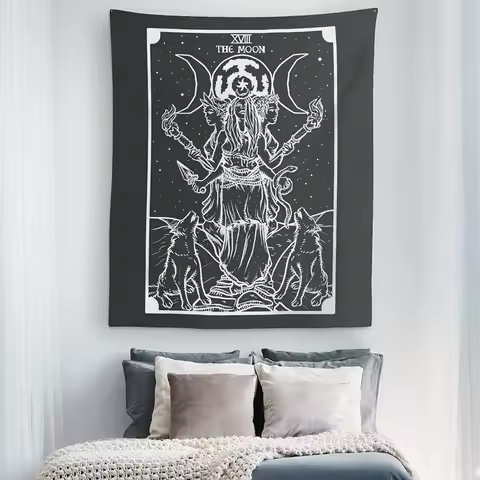 The Goddess Hecate Tarot Card Tapestry Black White Triple Moon Goddess of Witchcraft Hekate Wheel Pa