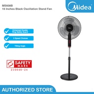 Midea 16 Inches MS608B Black Oscillation Stand Fan, Silent Mode 3 Speed Choices,  Enhance Double Ring Safety Guard