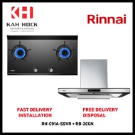 RINNAI RH-C91A-SSVR CHIMNEY HOOD + RB-2CGN 2 INNER BURNER BUILT-IN HOB BUNDLE