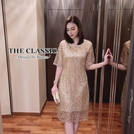 เดรสลูกไม้แขนสั้น เรียบหรู M-5XL ชุดไปงาน ชุดออกงาน ชุดแม่เจ้าบ่าว ชุดแม่เจ้าสาว งานป้าย The Classic