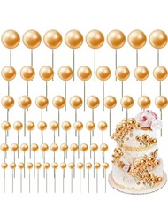 26入組彩色珍珠球狀蛋糕裝飾，黃金母熊主題生日派對周年慶祝婚禮裝飾，可插於杯子蛋糕之上的球形蛋糕插牌（內含多種尺寸）