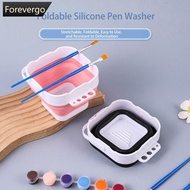 FOREVERGO Kids Silicone Collapsible Paint Cup with Handle & 4 Brush Holes Non-Spill Toddler Art Craf