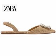 Zara Women's Shoes Flat-Soled Shoes Design Feel Niche Back Strap Baotou Pointed Pearl