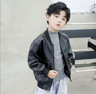 ZZOOI Boy Faux Leather Jacket For Kids Casual PU Loose Motorcycle Jackets Children Streetwear Coat B