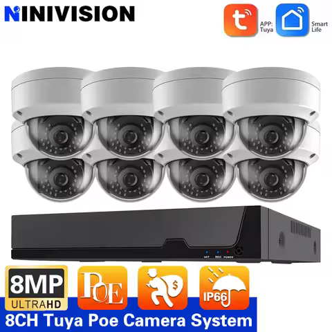 Tuya H.265 8CH CCTV POE NVR Kit 8MP Ai Human Detection POE Security Dome IP Camera System Indoor Out