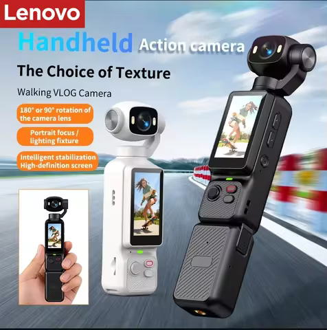 Camera 4K Action Lenovo 4K Handheld Gimbal Action Camera HD 180° Rotatable Lens Anti-shake Pocket Vl