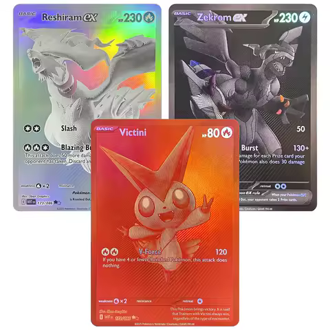 PKM Cards Vstar/Ex Holographic Victini Black White Rare(BWR) - White Flare Zekrom Reshiram English P