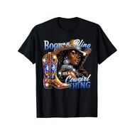 Boots & Bling Its A Cowgirl Thing Black Cowgirl Melanin T-Shirt 100% Cotton