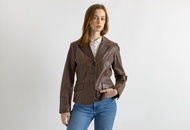 女士皮質騎士夾克 復古 80 年代飛行員騎士夾克 西裝外套 7046