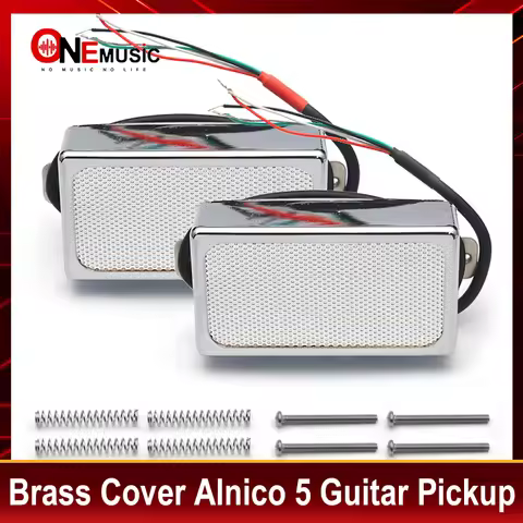 Brass Cover Alnico 5 LP Style Guitar Humbucker Metal Mesh Surface Guitar Pickup 4 Coil Cable 7.5k/15