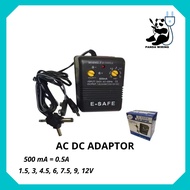 E SAFE UNIVERSAL AC DC ADAPTOR 500mA 1.5V 3V 4.5V 6V 7.5V 9V 12V