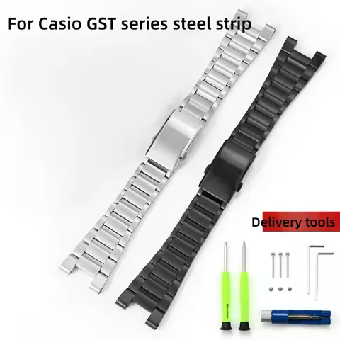 Men Watch Strap Solid Stainless Steel Folding Buckle Watchband For Casio G-Shock GST-B100 GST-S110 1