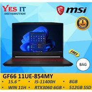 MSI KATANA GF66 11UE-854MY 15.6" Gaming Laptop (I5-11400H, RTX3060 6GB, 8GB, 512GB SSD, W11H, 1YW) F