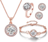Women 4Pieces Cubic Zirconia Jewellery Set Rhinestone Necklace Earrings Bracelet Ring