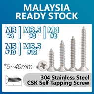 [Screw] M3 M3.5 M4 M5 CSK Self Tapping Screw 304 Stainless Steel 6~40mm Flat Head Screw Plastic Wood DIY