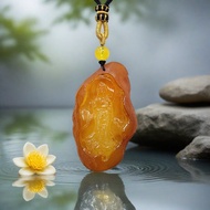 天然金絞蜜蠟原礦觀音掛牌 收藏等級/石窟精雕/半透半蠟