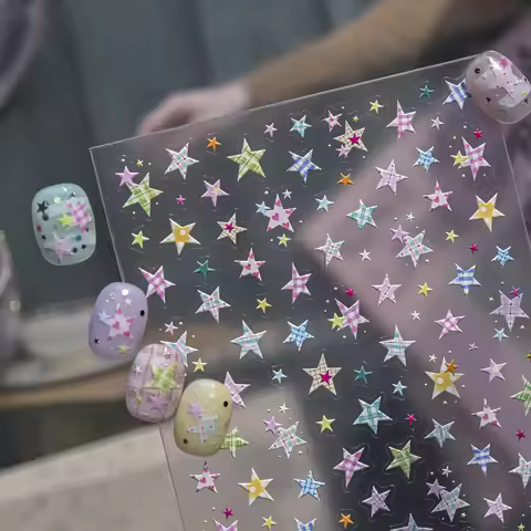 5D Embossed Nail Stickers Dopamine Simple Colorful Five-pointed Star Nail Art Accessories Decals DIY