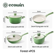 Ecowin Cookware Wok Forest series Mainfan Stone Coating Frying Pan Non-Stick with Lid Suitable for A