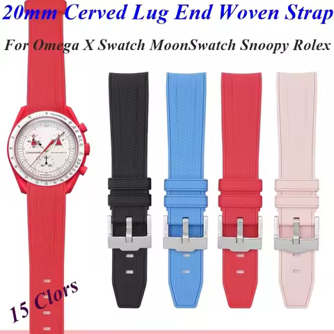 20mm Cerved Lug End Woven Strap For OMEGA X Swatch MoonSwatch Snoopy Rolex Watch Band Soft Rubber Si