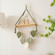 [mojotorw7] Leaves Macrame Wall Hanging Tapestry Wood Shelf Woven Tapestry Wall Hanging Shelf for Do